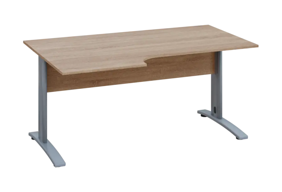 ERK 28 - 166 stůl kancelářský, rohový, levý, kovová podnož stříbrná, deska 25 mm, široký 1600 mm, dub bardolino